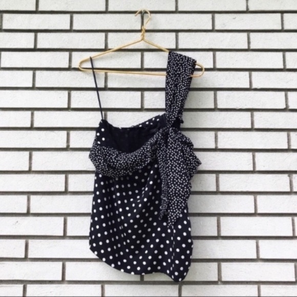 NWT J. Crew Silk One Shoulder Polka Dot Bow Top - Picture 2 of 8